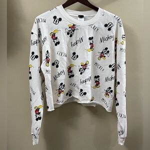 Disney Mickey Mouse Cropped Long Sleeve Sweatshirt, Size Large